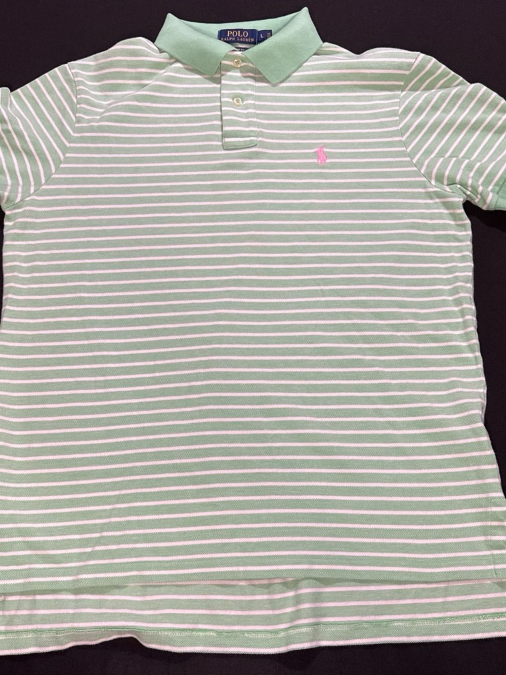 Ralph Lauren Mint Green & White Striped Polo with Pink Pony Custom Fit